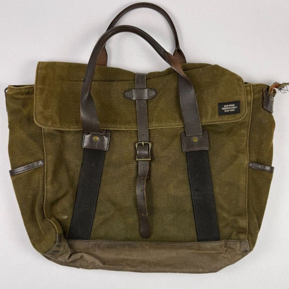 JACK SPADE Green Canvas Leather Weekend Laptop Work Bag Mens Unisex